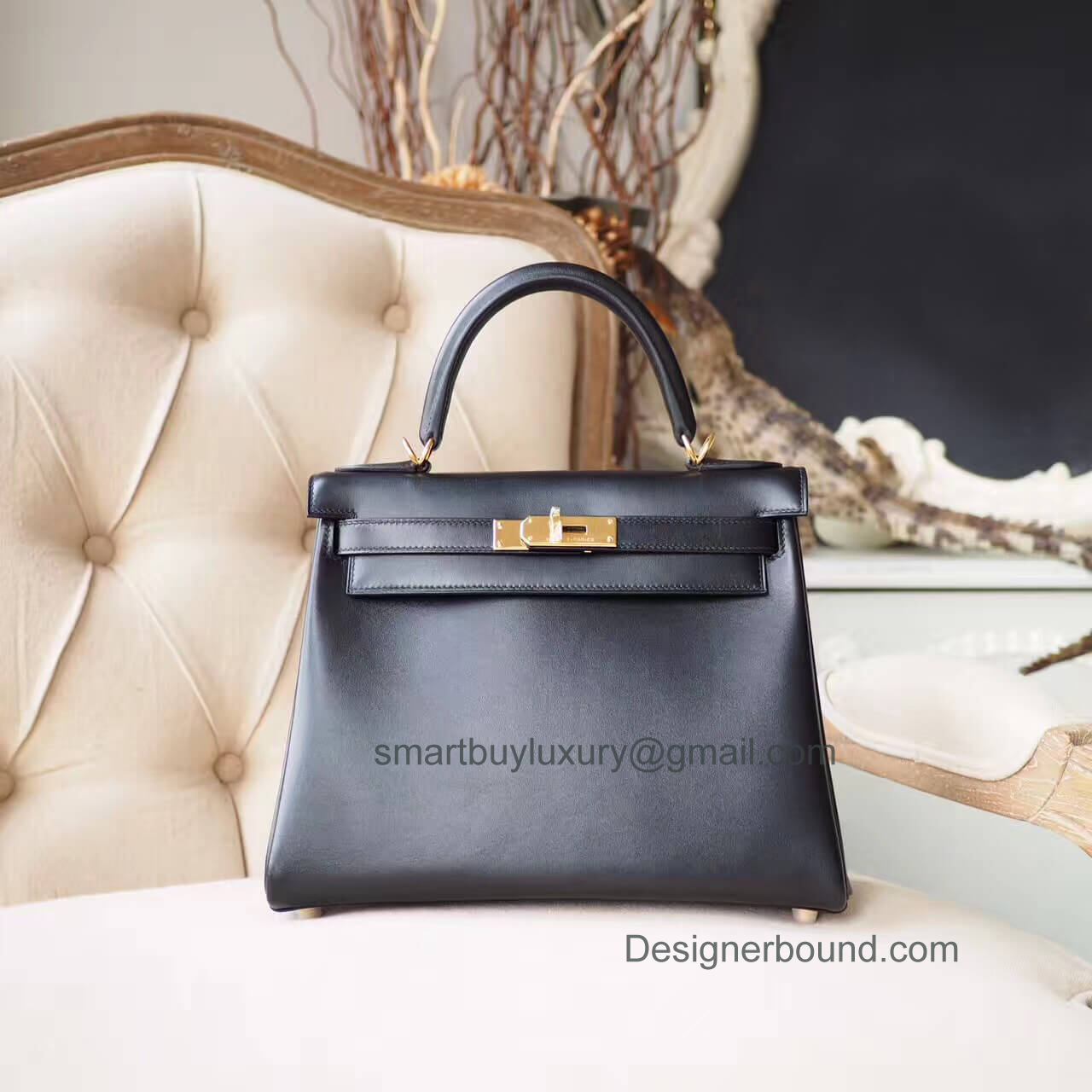 Hermes Kelly 28 Bag in ck89 Noir Box GHW